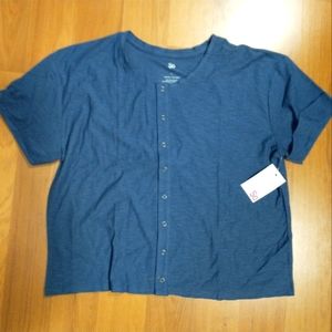 NWT SO Short Sleeve Blue Button Tee